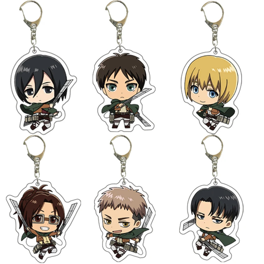 55MM Anime Attack on Titan Figure Eren Jaeger Mikasa Ackerman Armin Arlert Erwin Smith Levi Ackerman Acrylic Keychain Cute Gifts