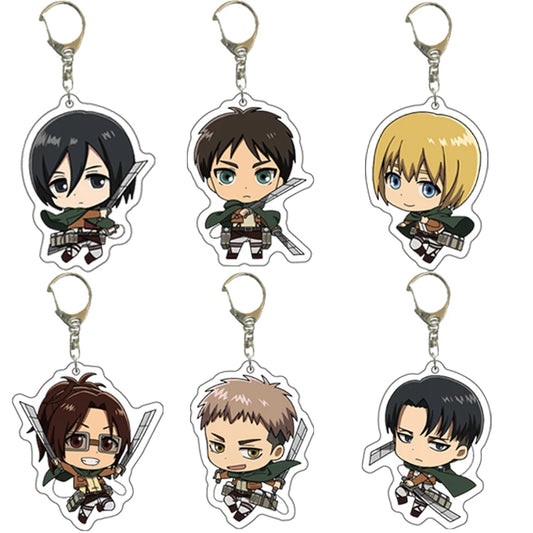 55MM Anime Attack on Titan Figure Eren Jaeger Mikasa Ackerman Armin Arlert Erwin Smith Levi Ackerman Acrylic Keychain Cute Gifts