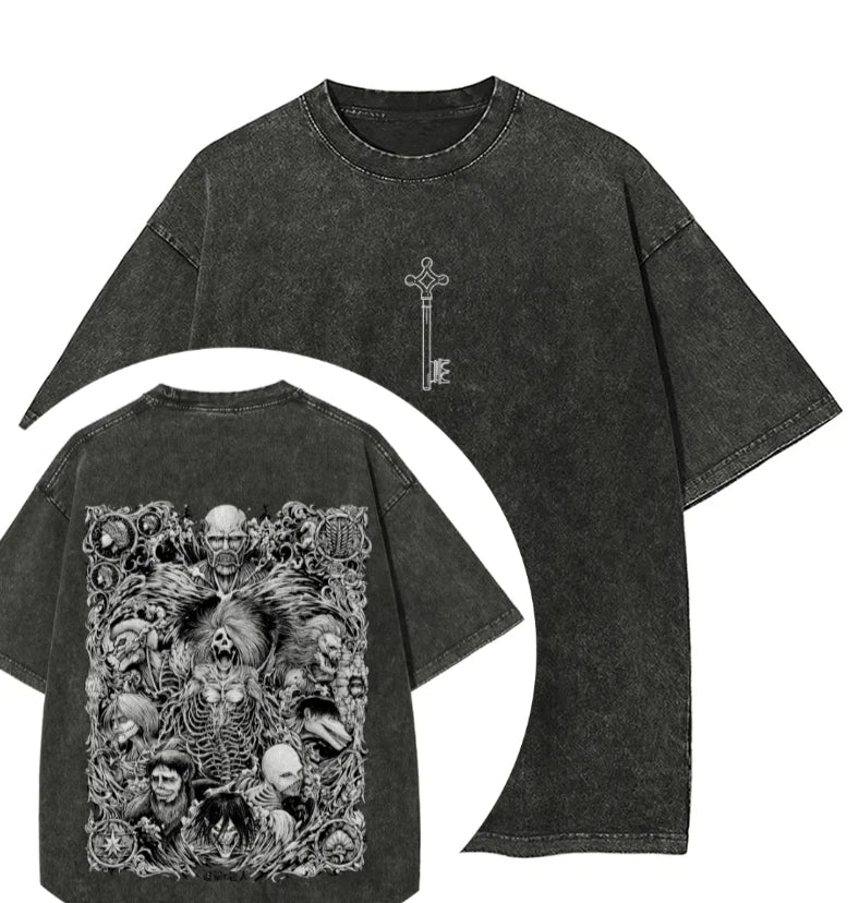 Attack on Titan Men and Women Summer Fashion Casual Clothing Retro Street Style Anime Printed Cotton T-shirt