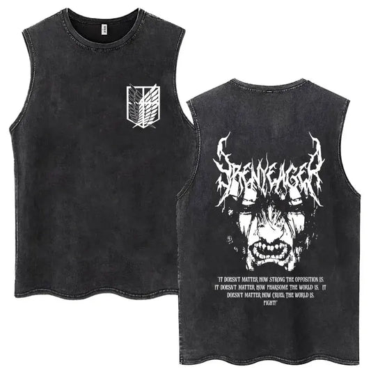 Anime Attack on Titan Eren Jaeger Graphic Vintage Washed Tank Tops Y2k Summer  Loose water washed vest for both men and women