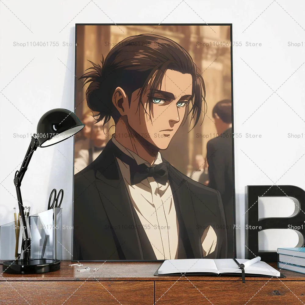 1PC Anime Attack On Titan Eren Jeager Poster Self-adhesive Art Waterproof Paper Sticker Coffee House Bar Room Wall Decor