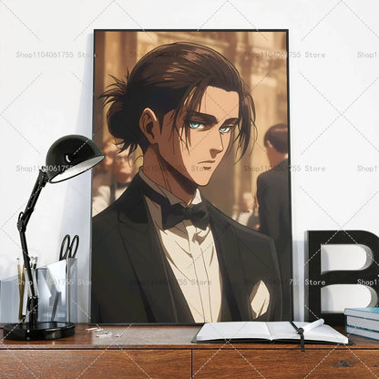1PC Anime Attack On Titan Eren Jeager Poster Self-adhesive Art Waterproof Paper Sticker Coffee House Bar Room Wall Decor