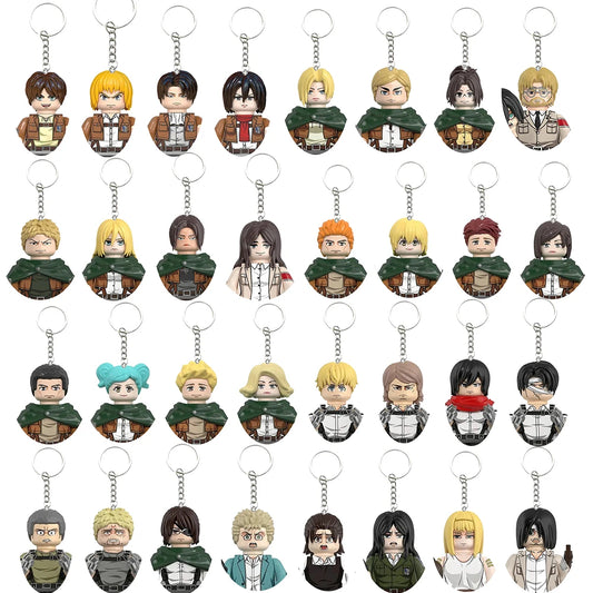 Anime Attack on Titan Building Blocks Keychain Mini Figure Keyring Collectible Toy Pendant for Bag Accessories Fans Gift