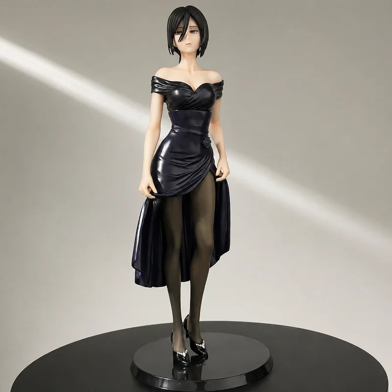 Anime Figure Mikasa Ackerman Attack On Titan Black Evening Dress Pvc Figurine Desktop Decoration Gift For Anime Collectors