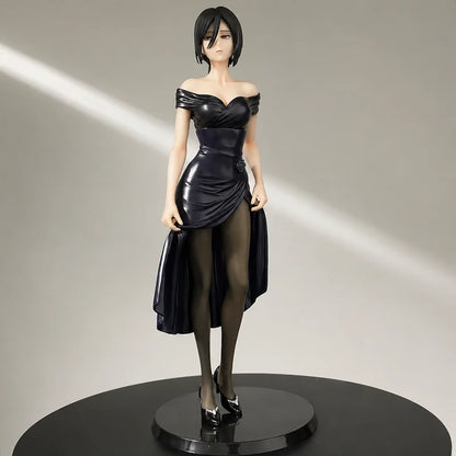 Anime Figure Mikasa Ackerman Attack On Titan Black Evening Dress Pvc Figurine Desktop Decoration Gift For Anime Collectors