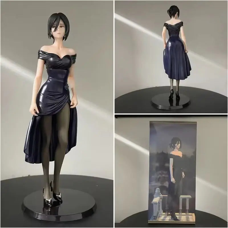 Anime Figure Mikasa Ackerman Attack On Titan Black Evening Dress Pvc Figurine Desktop Decoration Gift For Anime Collectors