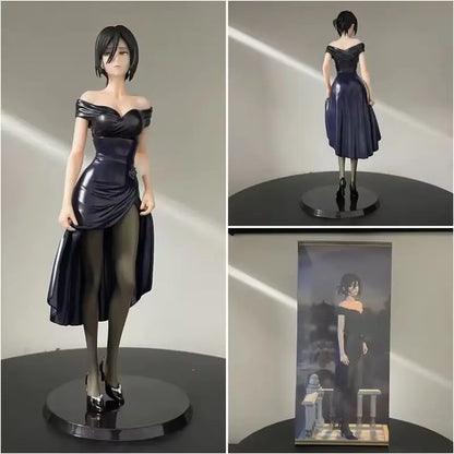 Anime Figure Mikasa Ackerman Attack On Titan Black Evening Dress Pvc Figurine Desktop Decoration Gift For Anime Collectors