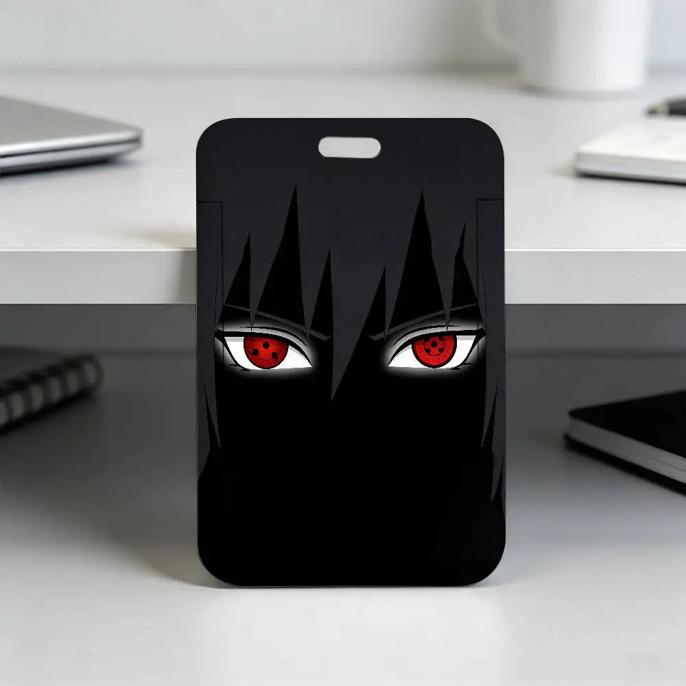 Anime N-NARUTO Akatsuki Itachi Sharingan Transparent Card Holder Employee Plastic Slide Cover Lanyard Work Business ID Bag Bus