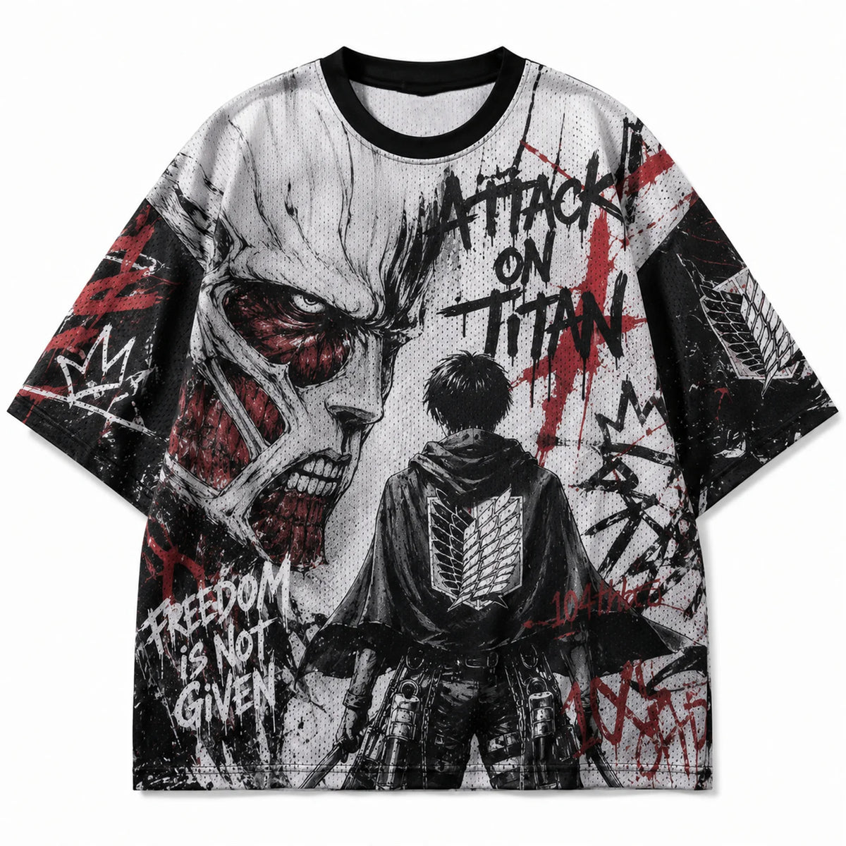 Attack On Titan Giant Titan Survey Corps Graffiti Mesh T Shirt For Men Women Fans Loose Breathable Street Hip Hop Casual Short S