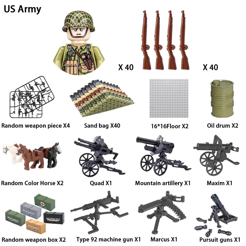 24pcs/batch WW2 Military Character WW2 Army Building Blocks Military Soldier Character Building Blocks Kids Holiday Gift Toys