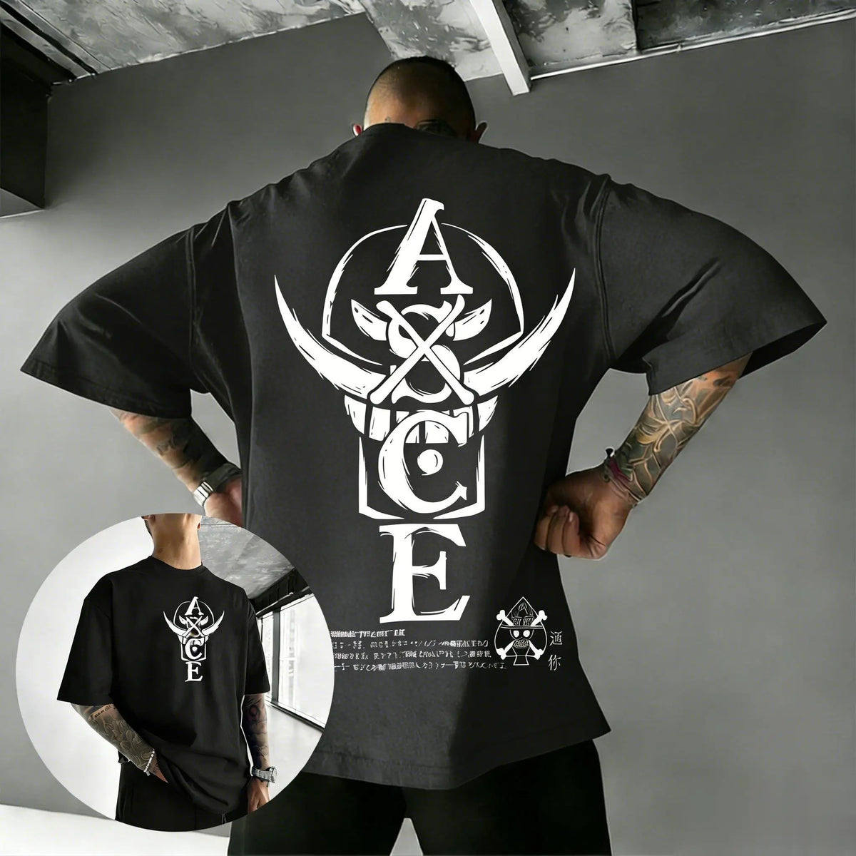 2026 Summer One Piece Portgas D. Ace ASCE Cotton T-Shirt Vintage Skull Print Casual Streetwear for Men Women Teens Anime Fans