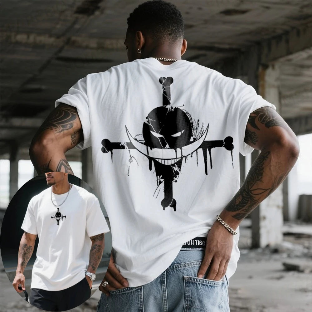 Whitebeard Pirates Print T-Shirt One Piece Edward Newgate Anime Casual Streetwear White Tee Men's and Women's Printed T-Shirts