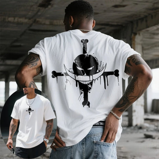 Whitebeard Pirates Print T-Shirt One Piece Edward Newgate Anime Casual Streetwear White Tee Men's and Women's Printed T-Shirts