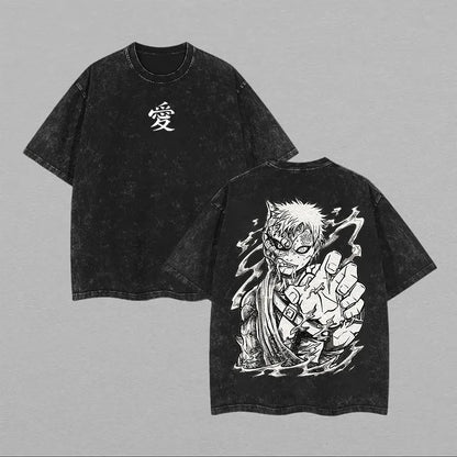 Naruto Gaara T Shirt Love Shukaku Vintage Acid Wash Streetwear Oversized Retro Anime Graphic Men Tees Cotton Top Clothing