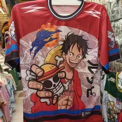 2026 Summer One Piece Luffy Retro Cosplay T-shirt Men's Oversized 3D Printed Short-sleeved Family Unisex Children's Sports Shirt