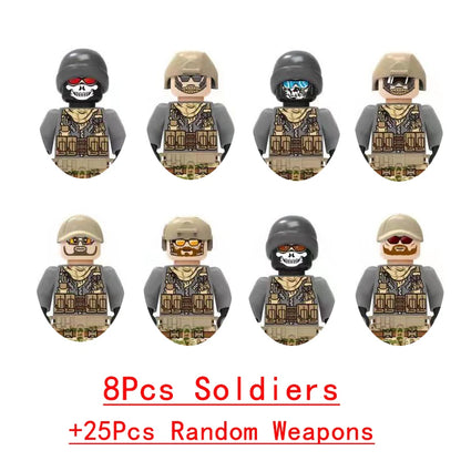 Military Special Forces SWAT Gangster Jeeps Off-Road Vehicle Assault Boat Model Soldier Weapons Building Block Toy For Children