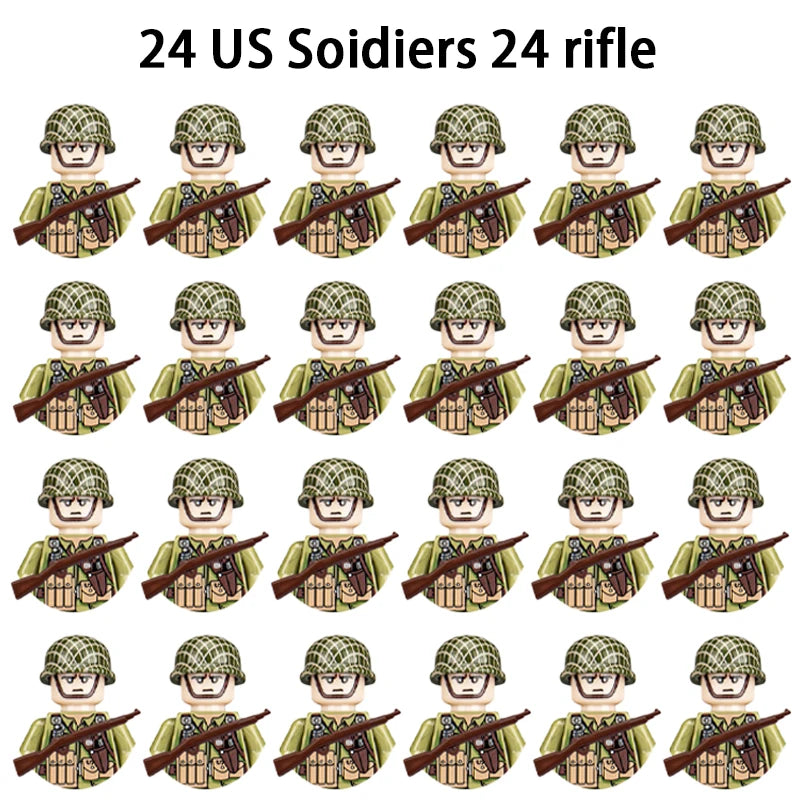 24pcs/batch WW2 Military Character WW2 Army Building Blocks Military Soldier Character Building Blocks Kids Holiday Gift Toys