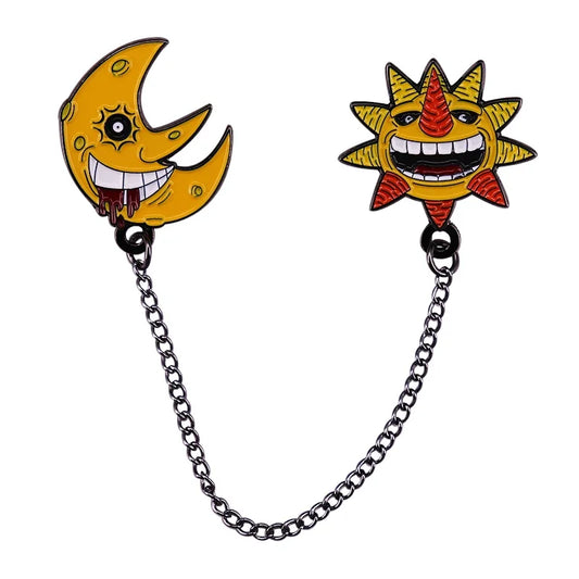 Anime Soul Eater The Sun N Moon Brooch Pins Chain Badge Backpack