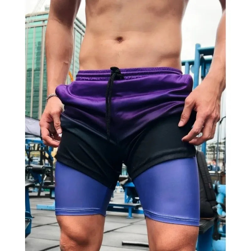 2026 New Men's/Women's Attack on Titan Nine Titans 2-in-1 Gym Shorts, Anime Character Print Breathable Fitness Sports Shorts