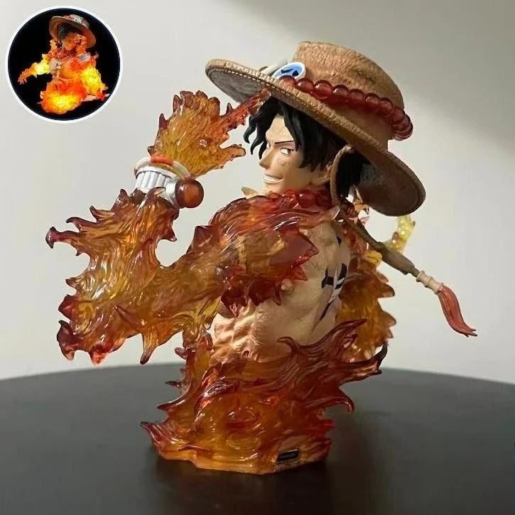 Anime One Piece Ace Figure Portgas D Ace Action Figurine PVC Glowing Statue Collectible Model Toys for Childern Christmas Gifts