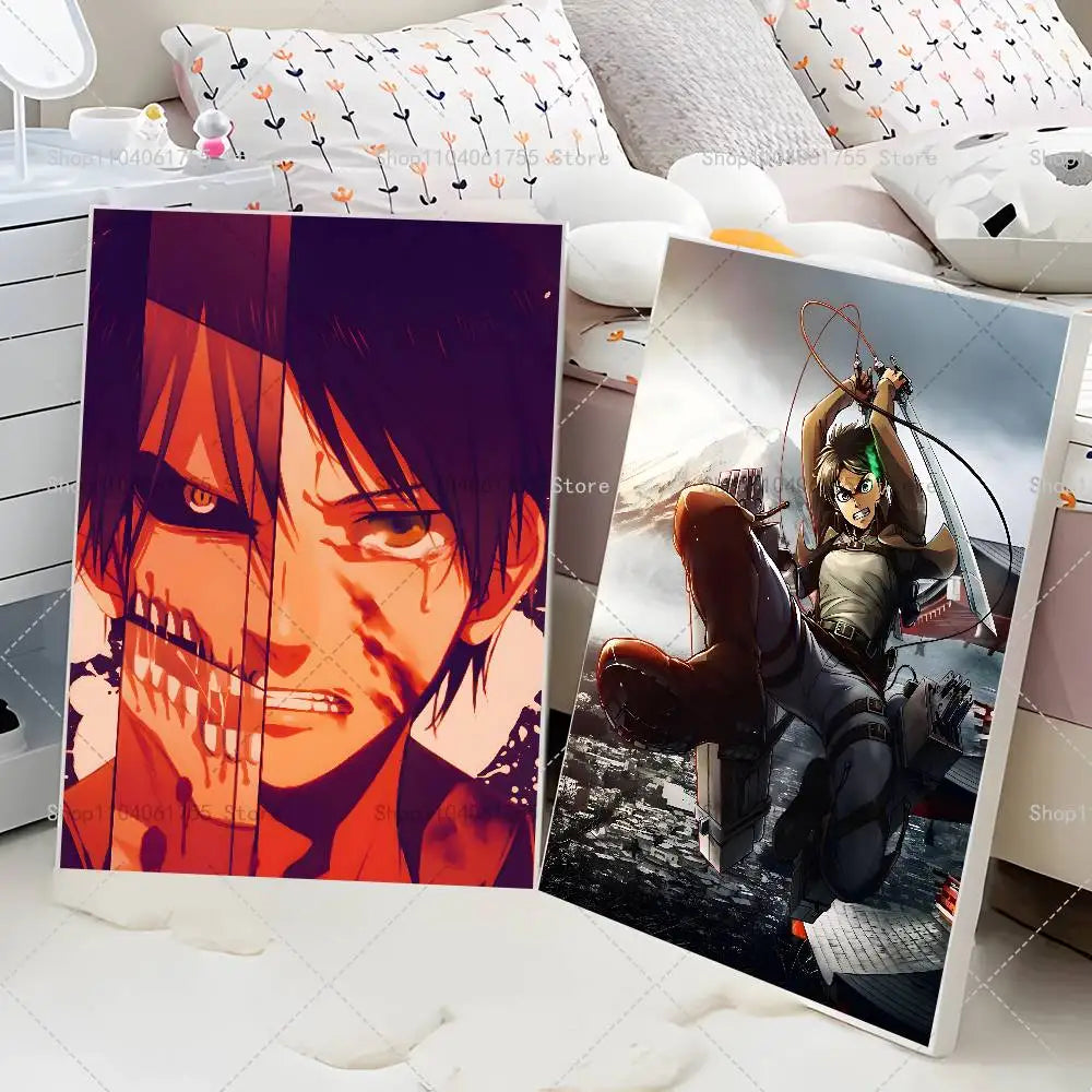 Anime Attack on Titan Eren Jeager Poster Self-adhesive Art Waterproof Paper Sticker Coffee House Bar Room Wall Decor