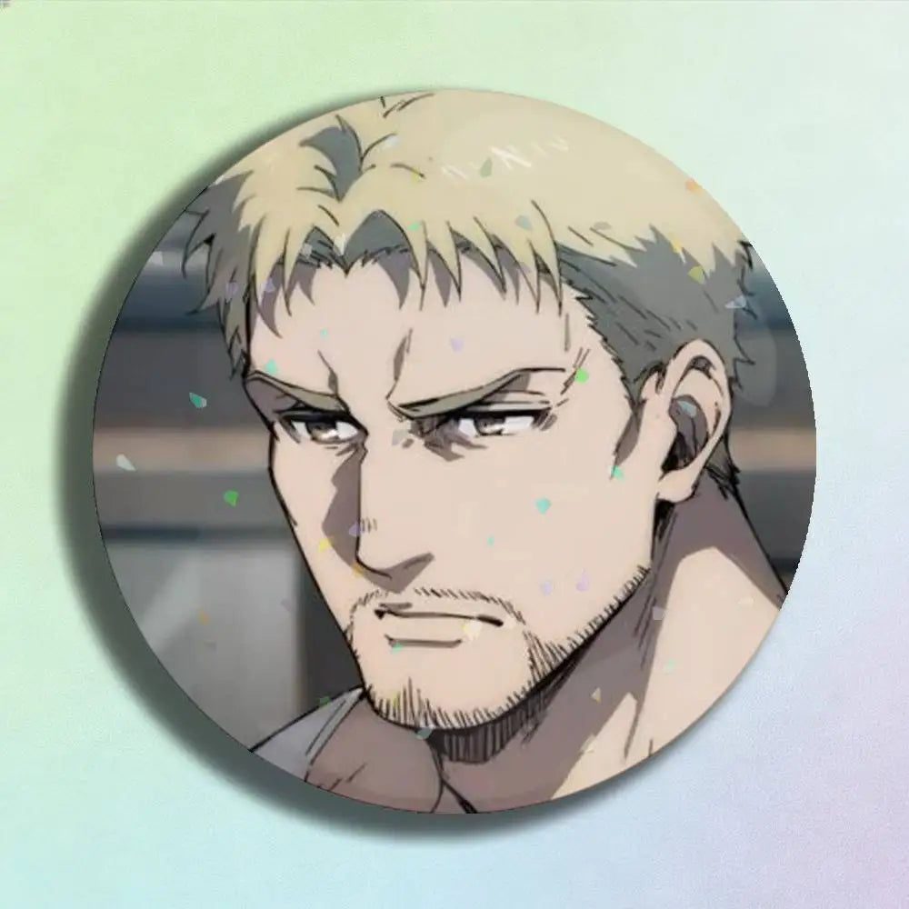 Attack on Titan Reiner Braun Laser Badge Creative Pins Brooch for Bag Clothes Hat Decor Gifts Fans Collect