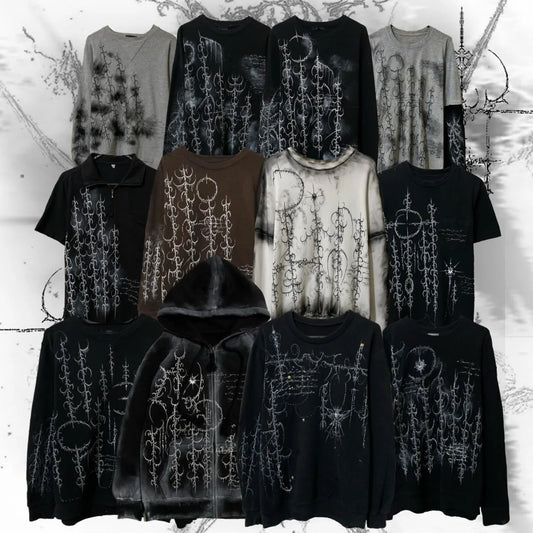 Dark Gothic Style Long Sleeve Men Women Autumn Japanese Y2K Harajuku Stripe Fashion Leisure T-shirt Graffiti Hip Hop Tops