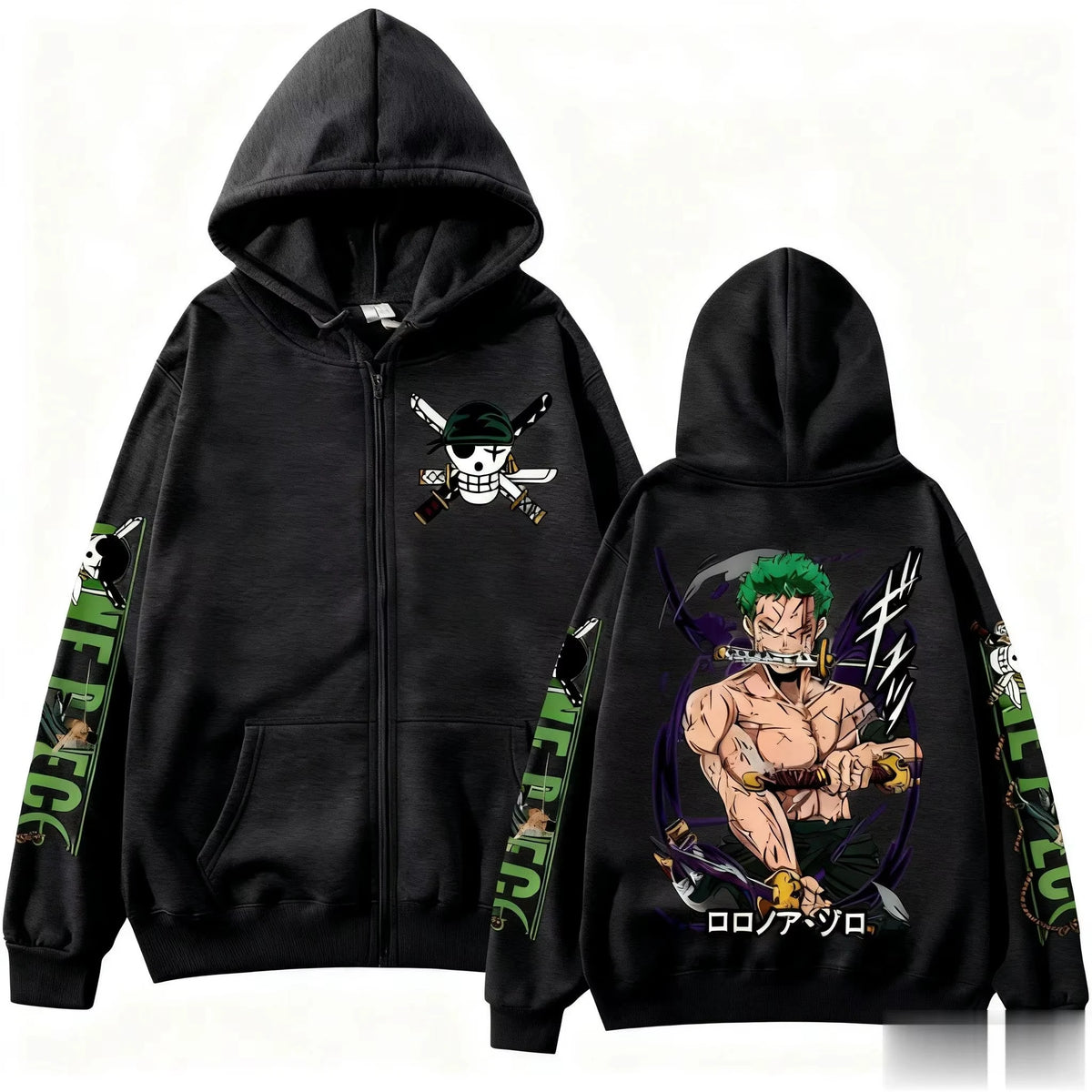 2026 One Piece Zoro Anime Print Zip Up Hooded Jacket Men Women Long Sleeve Casual Hip Hop Streetwear Pullover Spring Autumn Tops