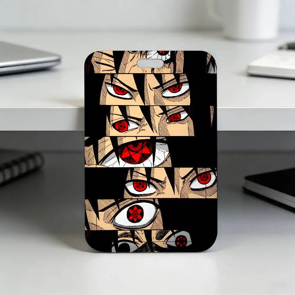 Anime N-NARUTO Akatsuki Itachi Sharingan Transparent Card Holder Employee Plastic Slide Cover Lanyard Work Business ID Bag Bus