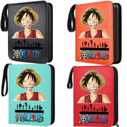 400pcs Large Capacity PU Zipper Card Album One Piece Luffy Zoro Nami 4-grid Loose-leaf Card Binder Anime Collectors Kids Gift