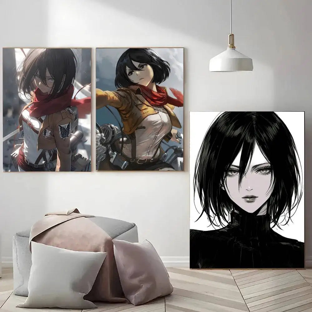Mikasa Ackerman Anime Attack On Titan Posters Living Room Bar Cafe Quality Canvas Vintage Style Comics Painting Art Home Wall