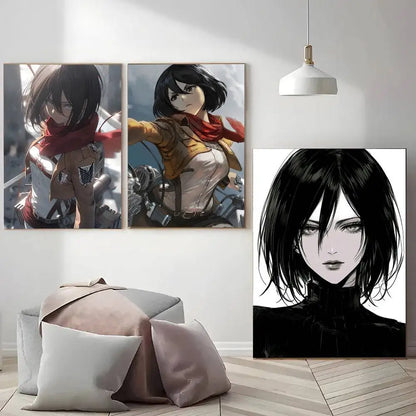 Mikasa Ackerman Anime Attack On Titan Posters Living Room Bar Cafe Quality Canvas Vintage Style Comics Painting Art Home Wall