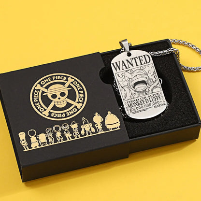 One Piece anime merchandise necklace pendant Luffy Zoro Ace bounty wanted poster titanium steel dog tag pendant charm gift