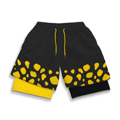 2026 Summer Bandai One Piece Character Symbols Anime Double Layer Fake Two Piece Gym Workout Shorts Quick-dry Comfy Lightweight