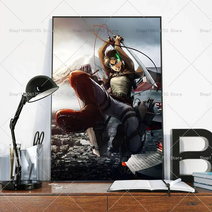 Anime Attack on Titan Eren Jeager Poster Self-adhesive Art Waterproof Paper Sticker Coffee House Bar Room Wall Decor