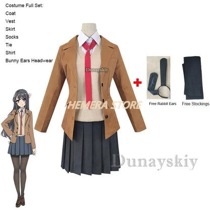 Anime Sakurajima Mai Cosplay Costume Rascal Does Not Dream of Bunny Girl Senpai Mai Sakurajima Cosplay Wig Bunny Ears Headwear