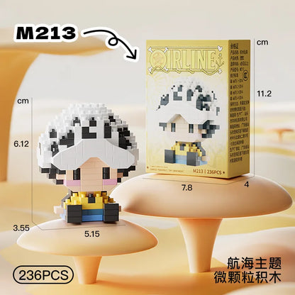 New ONE PIECE Sun God Nika Luffy Micro Action Block Chopper Ace Buggy 3D Anime Model Assembly Mini Bricks Figure Toys For Gift