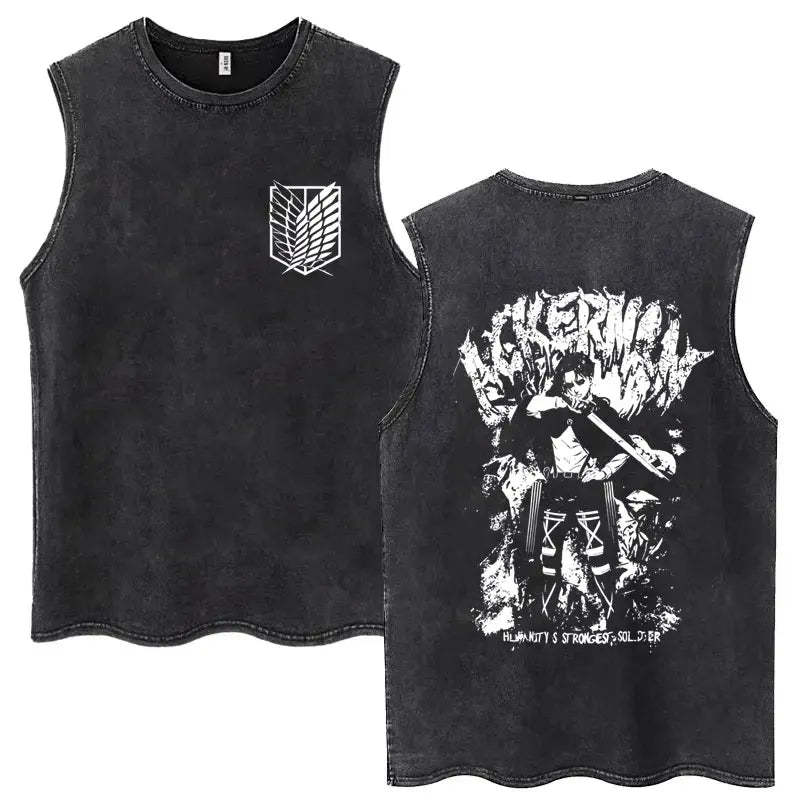 Anime Attack on Titan Eren Jaeger Graphic Vintage Washed Tank Tops Y2k Summer  Loose water washed vest for both men and women