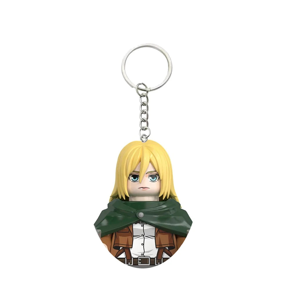 Anime Attack on Titan Building Blocks Keychain Mini Figure Keyring Collectible Toy Pendant for Bag Accessories Fans Gift