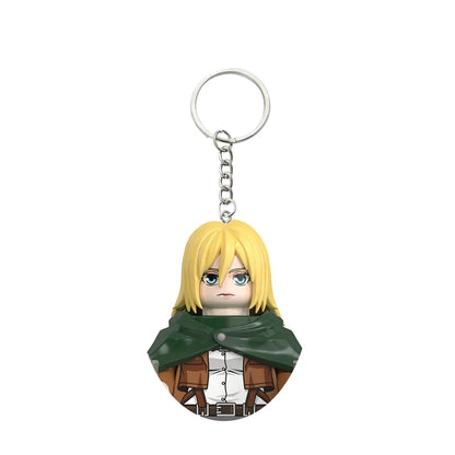 Anime Attack on Titan Building Blocks Keychain Mini Figure Keyring Collectible Toy Pendant for Bag Accessories Fans Gift