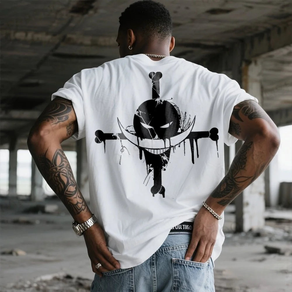 Whitebeard Pirates Print T-Shirt One Piece Edward Newgate Anime Casual Streetwear White Tee Men's and Women's Printed T-Shirts