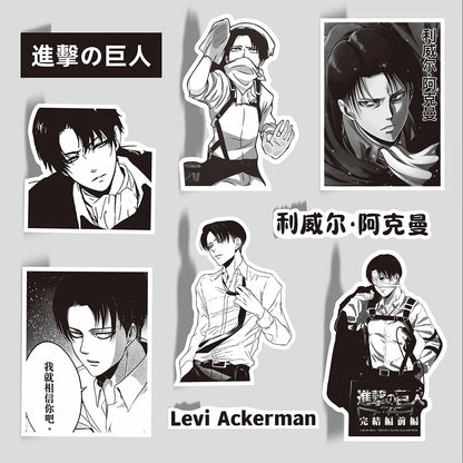 10/30/65pcs Levi Ackerman Attack On Titan Cartoon Stickers Black White Anime Decals for Motorcycle Phone Laptop Cool Sticker Toy