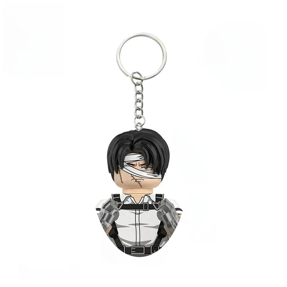 Anime Attack on Titan Building Blocks Keychain Mini Figure Keyring Collectible Toy Pendant for Bag Accessories Fans Gift