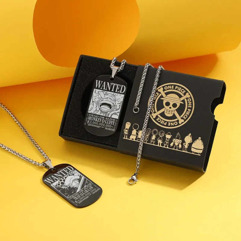 One Piece anime merchandise necklace pendant Luffy Zoro Ace bounty wanted poster titanium steel dog tag pendant charm gift