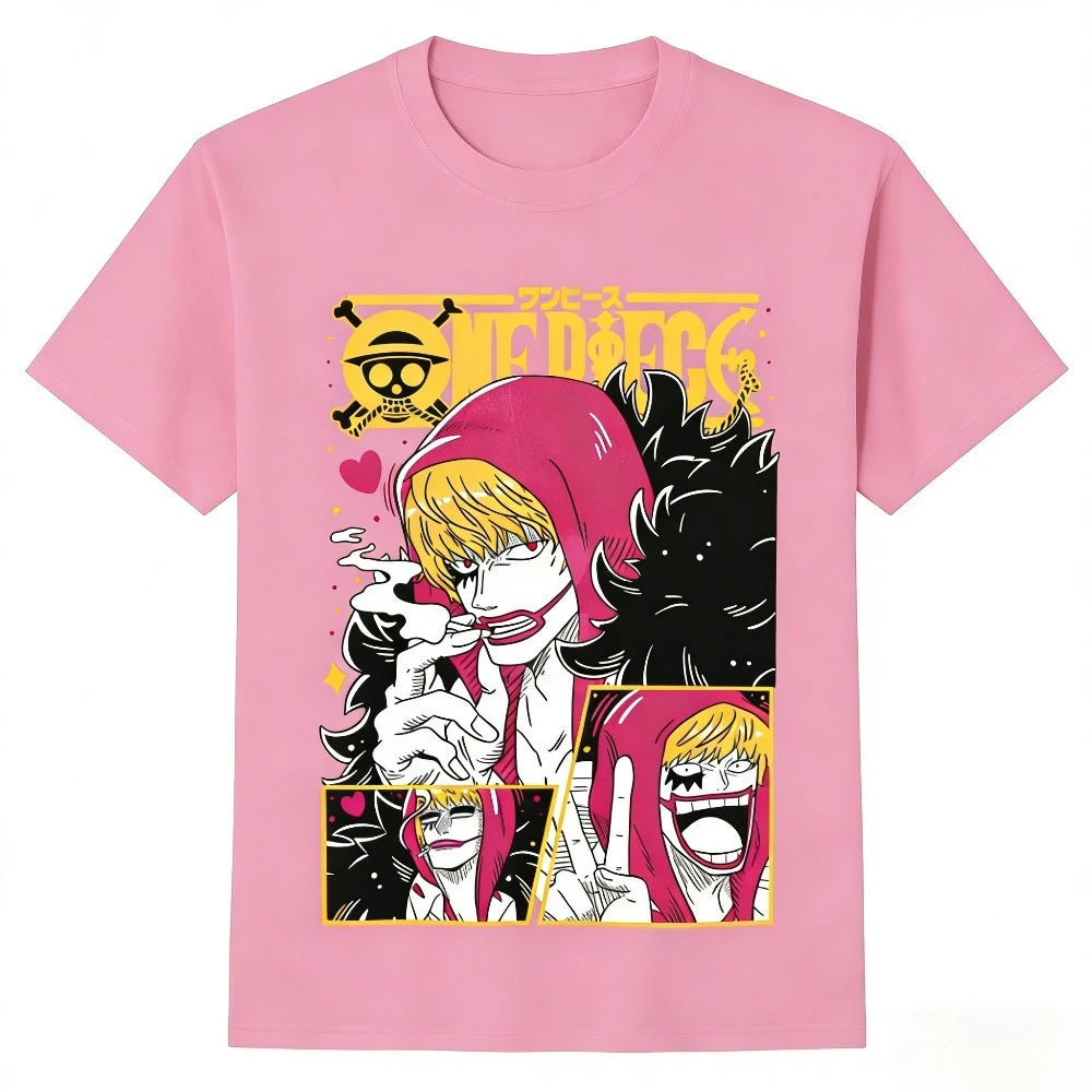 2026 Summer One Piece Corazon Retro Cotton Print T-Shirt Anime Fans Casual Sport Harajuku Top Adult Kids Short Sleeve Tee Y2k