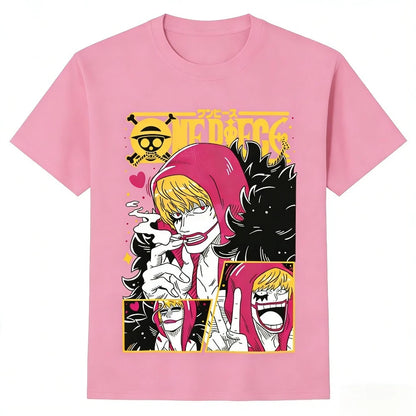 2026 Summer One Piece Corazon Retro Cotton Print T-Shirt Anime Fans Casual Sport Harajuku Top Adult Kids Short Sleeve Tee Y2k