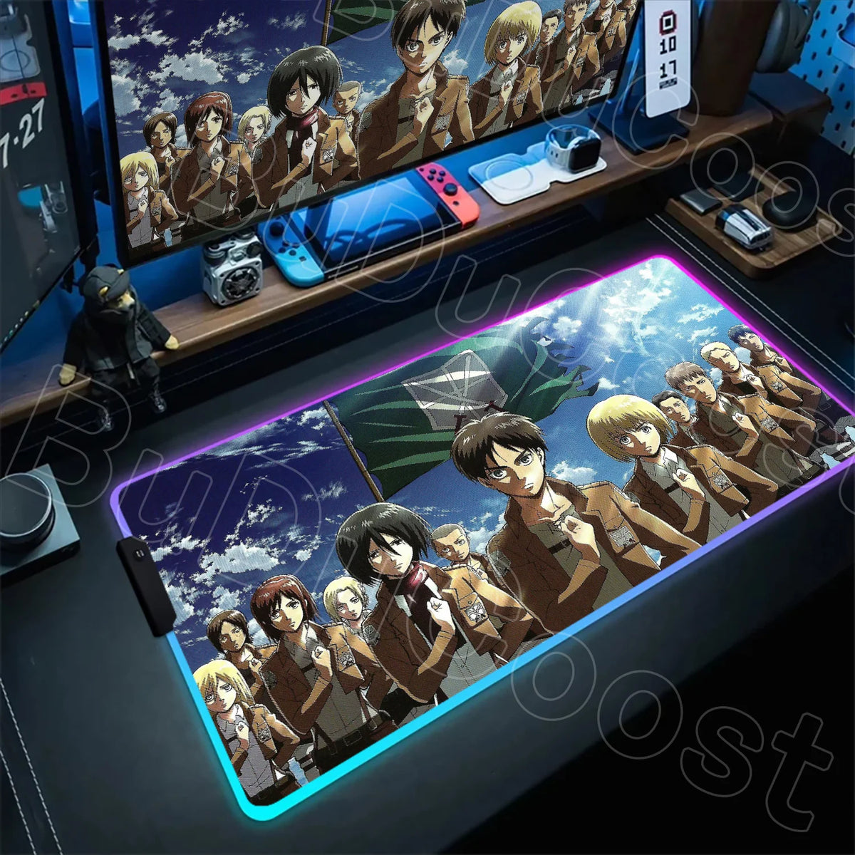 Large RGB LED Mousepad Attack on Titan Mouse Pads Anime Cool Gaming Tapis De Souris Carpet Laptop XXL Gabinete Gamer Accessories