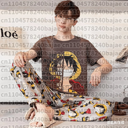 Sleep with Luffy! One Piece Couple Pajama Set, 3D Printed One Piece Must-have Short Sleeves, Pants, Shorts for Friends