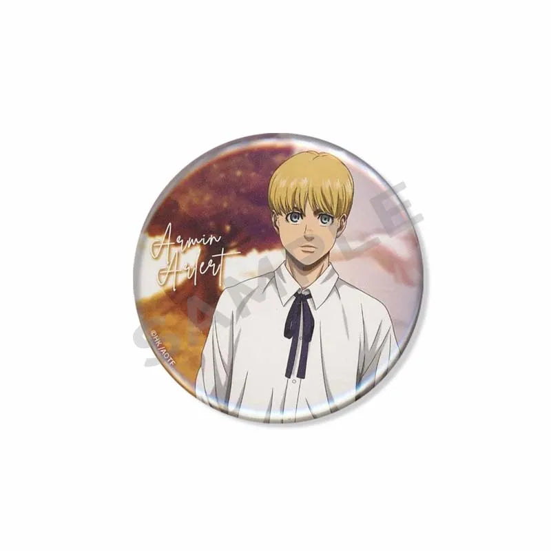 Attack on Titan Lapel Pins Creative Round Brooch Eren Yeager Levi Mikasa Cartoon Badge Pin Hat Clothes Accessories Jewelry Gift