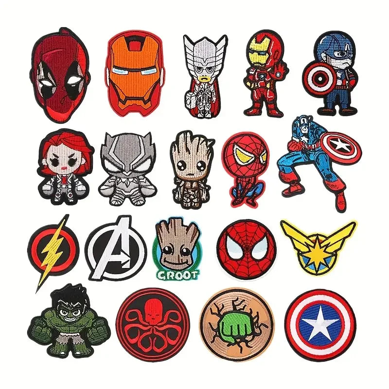 19Pcs Supes Iron On Patches Cartoon Avengers Embroidered Patch DIY Sew‑on Badge Applique For Clothing Jacket Backpack Hat Decor